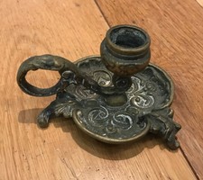 Vintage Candle Holder Ornate Heavy Brass  Art Nouveau (CD10)
