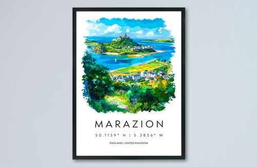 Marazion watercolor poster - marazion,