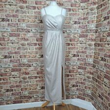 Elise Ryan Dress Silver Maxi Strappy UK 12 Stretch Fitted Metallic Shimmer -New