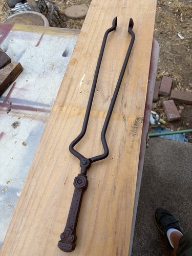 Antique hand forged coal - hand, tongs