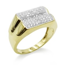 Mens Gold Ring - 9ct Gold Mens Ring Cluster Pinky Micro Pave Style