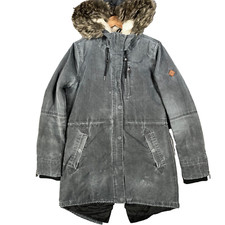 O'Neill Jacket Womens Large Grey Parka Fur Fleece Hood Padded Coat
