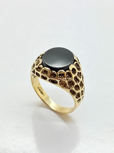 9ct yellow solid gold onyx - yellow,