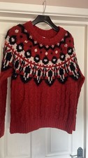 Fat Face Rust Orange Red Snuggly Fair Isle Cable Knit Jumper. Size 12. VGC