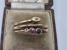 9ct Gold Ruby Sapphire Diamond Snake Ring.