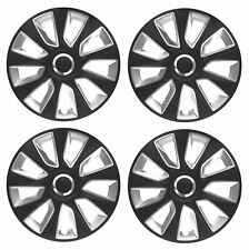 13" Black & Silver Stripe Multi-Spoke Wheel Trims Hub Caps Covers Protectors
