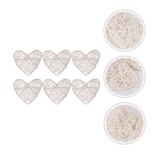White rattan 6pcs heart - rattan,