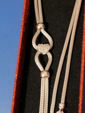 NEW Sterling Silver 2 Strand Foxtail & Pavè ❤️ 19.5" Lariat Style Necklace 9.60g