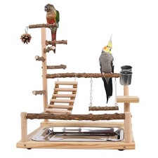 WishesMar Bird Playground Parrot Play Stand with Feeder Cup Swing Climb Ladde...