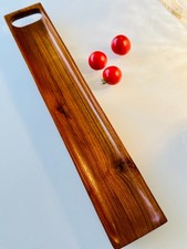 Mid-Century Hand Carved Wooden Serving Board with Handle