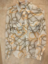 New York & Company Women’s Button Up Shirt Blouse – Chain Print Long Sleeve Size