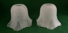 PAIR VINTAGE RETRO FROSTED & CLEAR GLASS TULIP SHAPED LIGHT LAMP SHADES