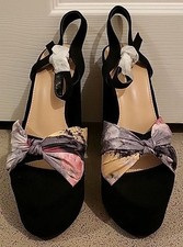 GOGO shoes, Faux Suede & Silk Platform Heels, Size 7 UK, New.