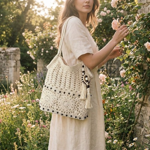Bohemian crochet tote bag with - crochet,