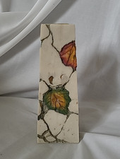 Autumn Leaf 17cm Decorative Pillar Candlestick Holder Carved Stone Textured 80's