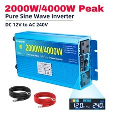 2000W 4000W Pure Sine Wave Power Inverter 12V DC to 240V AC Converter W/ 2AC LCD