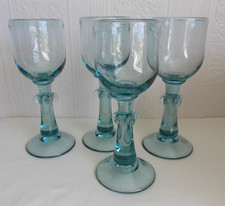 Set of 4 KARLIN RUSHBROOKE British studio blue glass GOBLET signed 1980 wine art