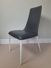 Calligaris Etoile designer grey leather white metal dining office chair