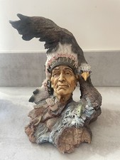 Native American  And Eagle Indian Bust Figure Shaman Chief