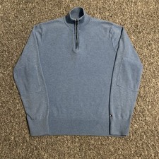 Tommy Hilfiger 1/4 Zip Sweatshirt Light Blue 100% Cotton Jumper Ladies Medium