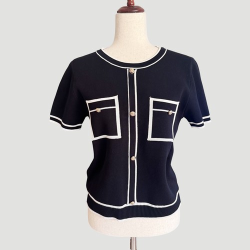 Knit black white short sleeve - short,