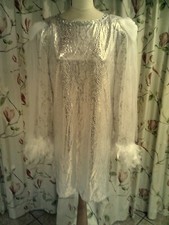 Deluxe Drag Queen White/silver  SHORT dress with white glitter sleeves 18/20