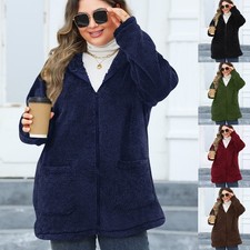 Women's Teddy Bear Fleece Warm Hooded Coat Winter Jacket Zip Cardigan Plus Size
