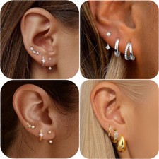 3pcs Stud Hoop Earrings Stack