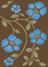 Brown Floral Rug Runner Blue