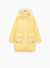 Cute Zara Waterproof Stars Sequin Rain Coat Transparent Yellow XS 6 Midi Jacket