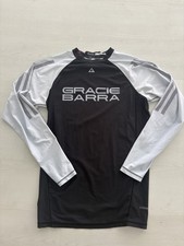 Gracie Barra Adidas Mens BJJ Rash Guard Long Shirt Top Size Large Black White