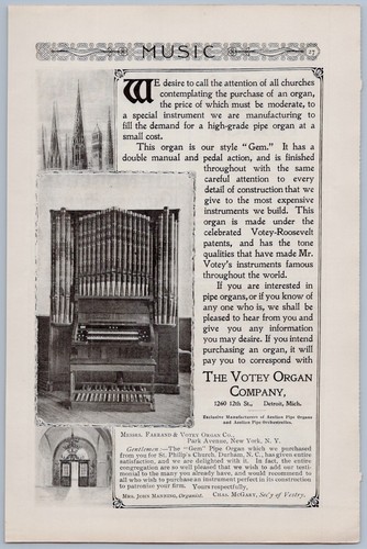 1897 votey organ vintage ad - 1897,