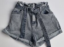 River Island Ladies Blue Denim Paperbag Shorts With Belt - Size 8