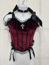 Gothic Velvet Corset Top | Black Lace & Satin Bows | BNWOT UK 10 Alt-Girl