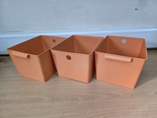 ASelected 3Pcs Plastic Storage Boxes With Handle Orange Box 26X19X15Cm Cupboard