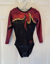 Alpha Factor Long Sleeve Red and Black Competition Leotard Size CLA Youth Large