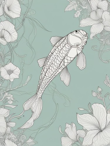 Koi fish line art - line,