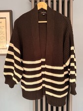New Look Monochrome Stripe Oversize Cardigan Balloon Sleeves Size M Knit Chunky