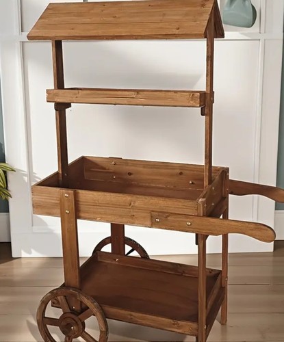 Brown wooden plant trolley - wooden,