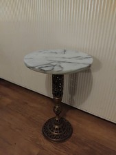 Hollywood Regency Mid Century Round Marble Top And Pierced Brass Table