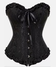 CORSET LACE BASQUE SATIN RIBBON, WAIST TRAINER, COLOUR BLACK, SIZE L - SHIYIUP 