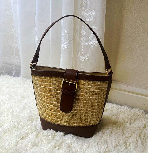 Beige woven straw brown faux - brown,