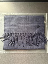 Alfred Dunhill Men’s Navy Blue Cashmere Scarf – Fringe Ends, Embroidered Logo