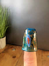 LOVELY VINTAGE MURANO AQUA BLUE MULTICOLOURED GLASS COPPER AVENTURINE THIMBLE