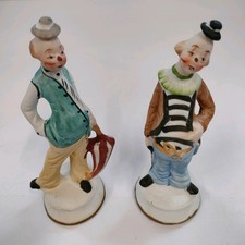 Pair Of Vintage Ceramic Bisque Clown Figurines