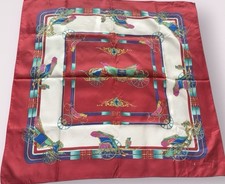 Vintage horse carriage Square Scarf  Neck Tie Top Burgundy Red blue 