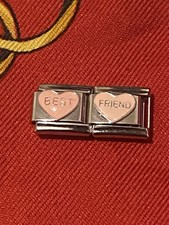 Pink Heart Best Friend Double Italian Charm Fits 9mm Classic Nomination Bracelet