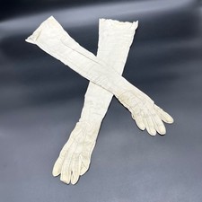 Antique Victorian Kid Leather Opera Gloves Long White Snaps Formal Wedding As Is