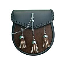 Handcrafted Scottish Sporran Genuine Calfskin Leather Sporran with Chain Strap