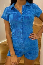 Women Blue Embossed Towelling